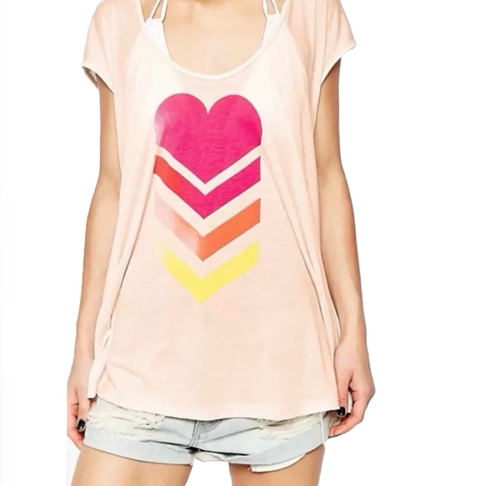 Wildfox Heart Women’s Creamish Pink Tank Top Size XS